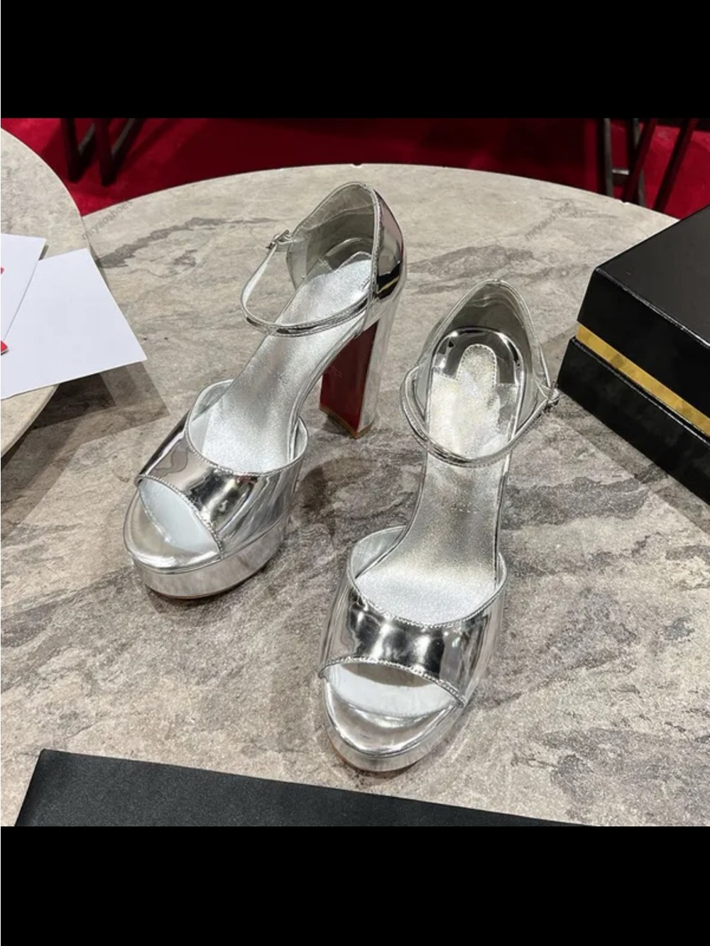 Silver Platform Ankle-Strap High Heels for Women